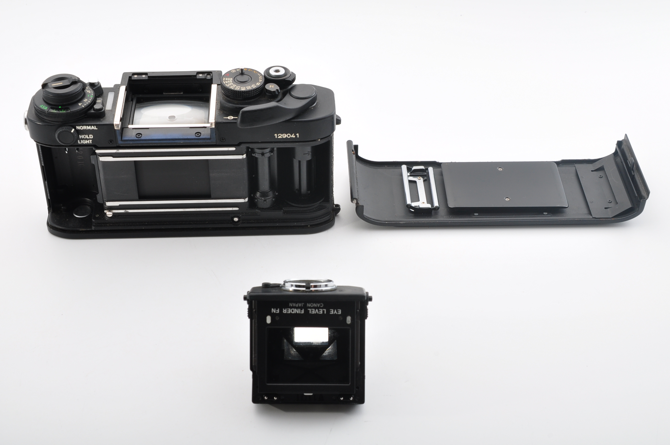 Open film chamber, camera back and viewfinder — actual item